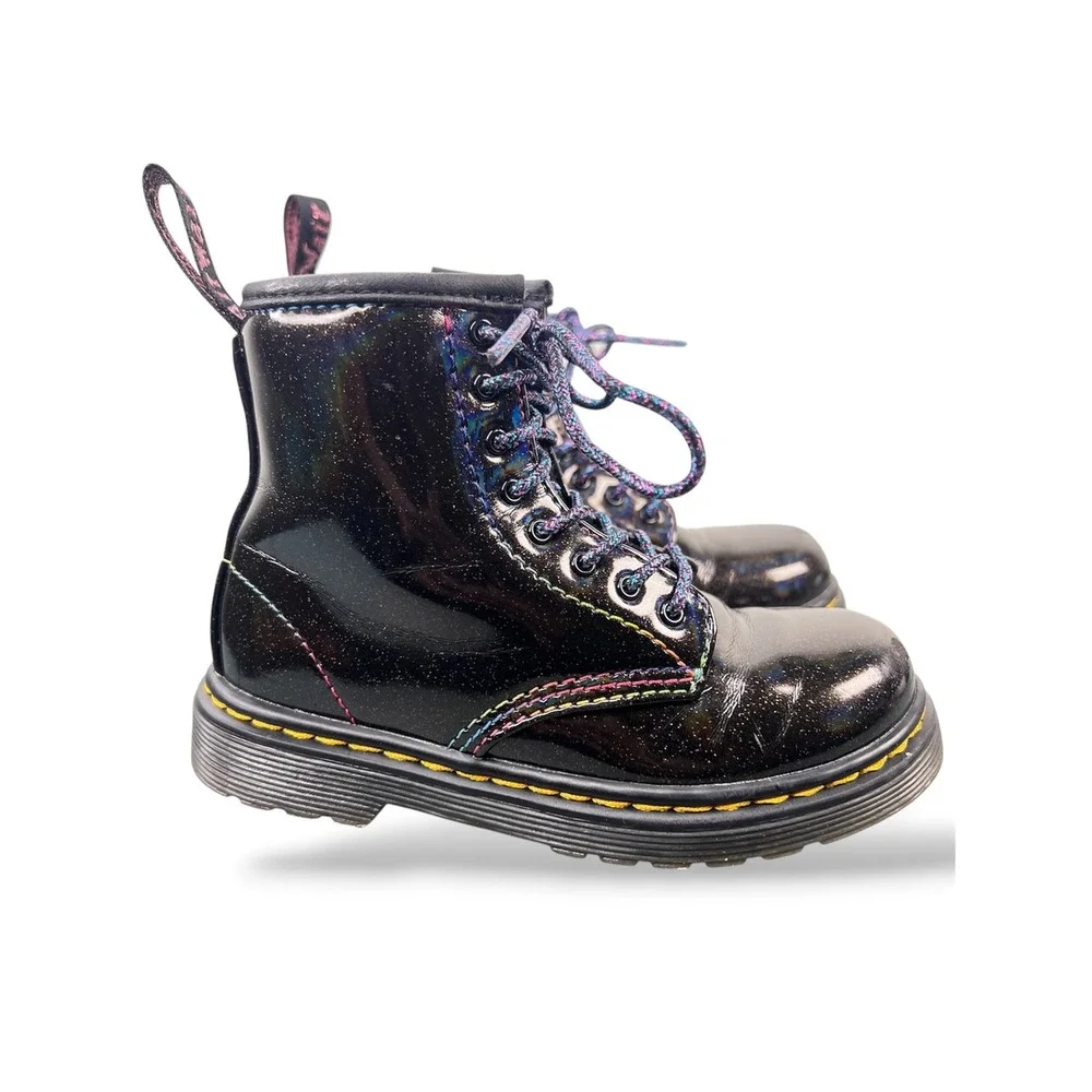 Dr. Martens 1460 T Kids Black Cosmic Glitter Rainbow Boots Size 10 US 9 UK